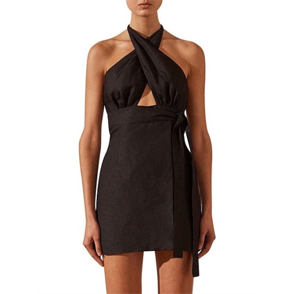 Shona Joy Black Halter Mini Dress